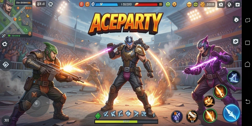 Screenshot gameplay ACEPARTY menampilkan aksi pertarungan yang mendebarkan.