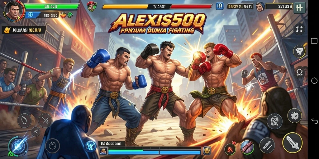 Screenshot ALEXIS500 menampilkan aksi bertarung yang seru dan mendebarkan.