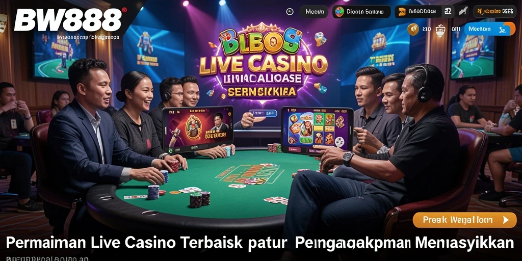 Screenshot gameplay BW888 menampilkan dealer langsung dan suasana permainan Live Casino.