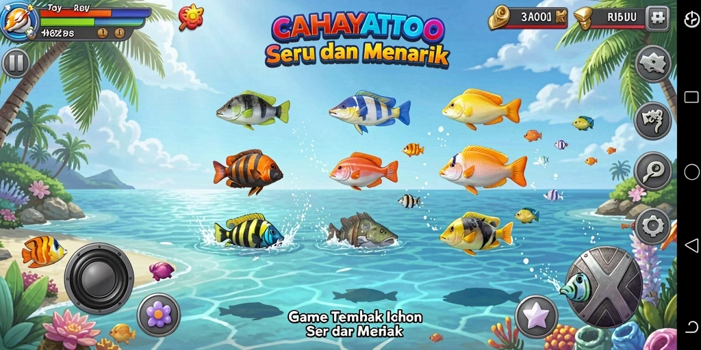 Tangkapan layar utama CAHAYATOTO dengan gameplay Tembak Ikan yang menegangkan.