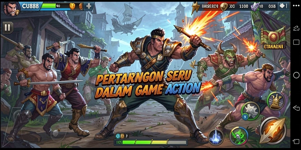 Screenshot utama CU888 menampilkan karakter bertarung dalam aksi mendebarkan.