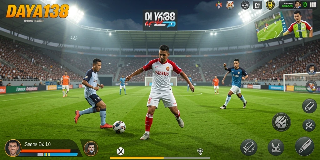 Tampilan gameplay seru dalam DAYA138 dengan aksi sepak bola nyata.