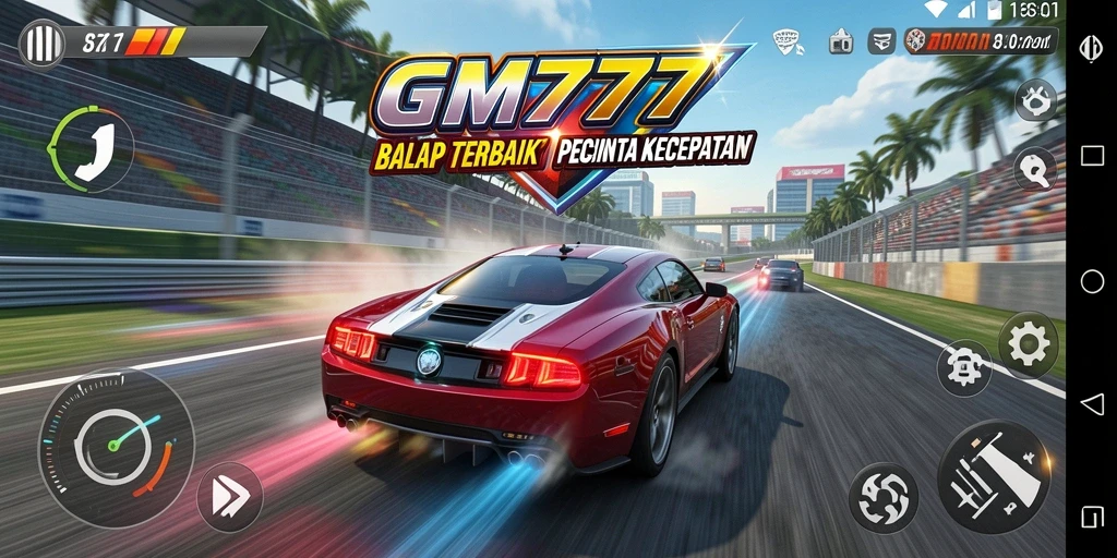 Tampilan gameplay seru dari GM777 yang menunjukkan balapan penuh kecepatan.