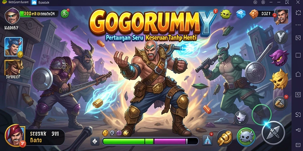 Tampilan screenshot game GOGORUMMY menunjukkan pertarungan Action yang mendebarkan.