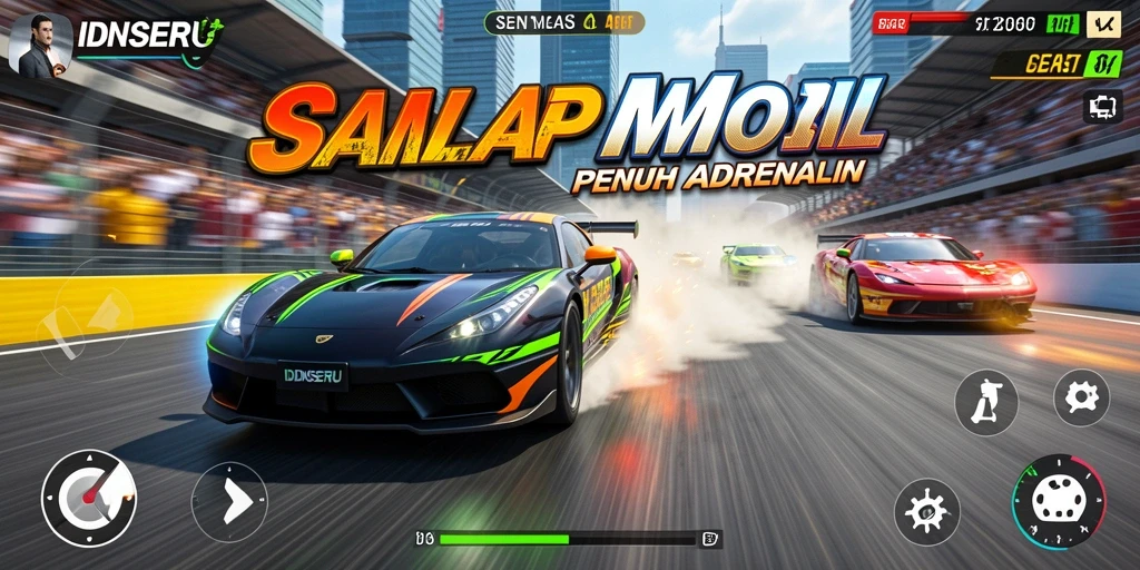 Gameplay balap mobil yang intens dan mendebarkan di IDNSERU.