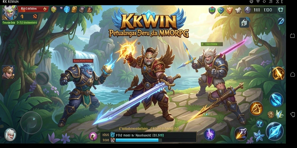 Tangkapan layar gameplay KKWIN yang menggambarkan pertarungan epik di dunia MMORPG.