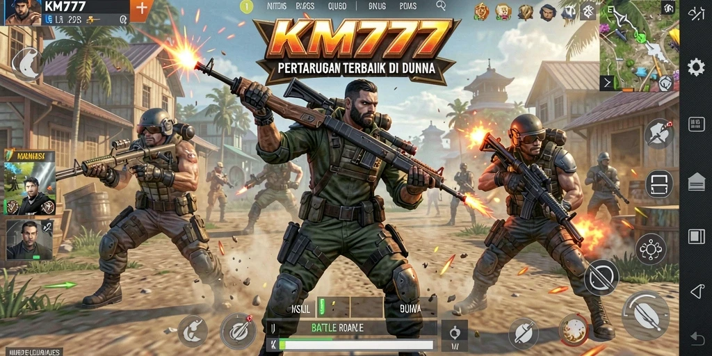 Tangkapan layar KM777 menampilkan aksi intens dalam pertarungan Battle Royale.