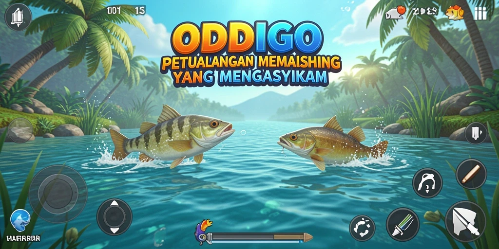 Tampilan gameplay ODDIGO dengan grafik yang menakjubkan dan aksi memancing seru.