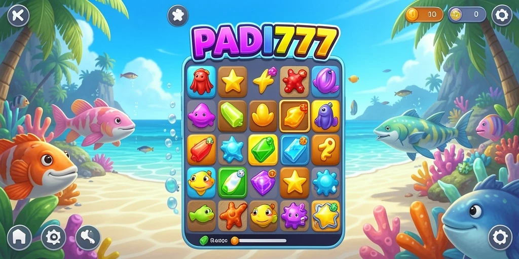 Screenshot PADI777 menampilkan gameplay seru dalam permainan Match-3.