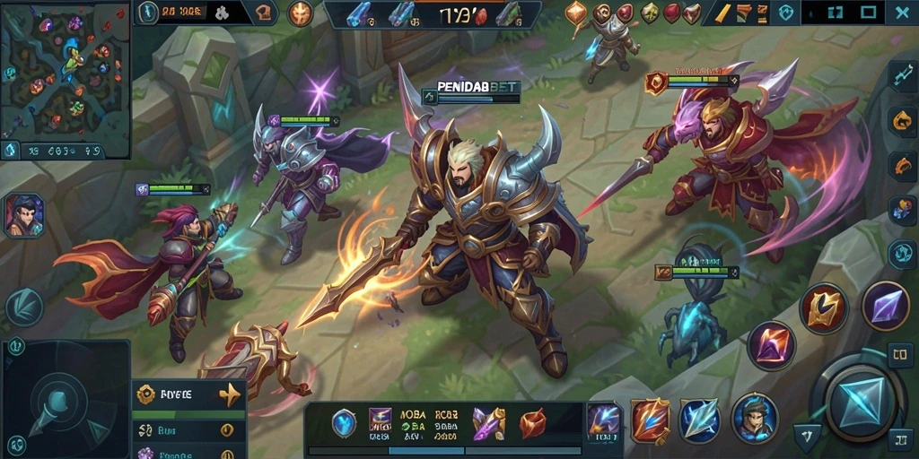 Screenshot gameplay PENIDABET menampilkan pertarungan MOBA yang seru.
