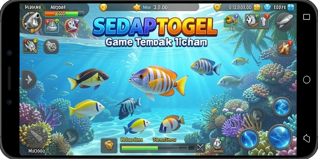 Tampilan gameplay SEDAPTOGEL dengan aksi menembak ikan yang seru.