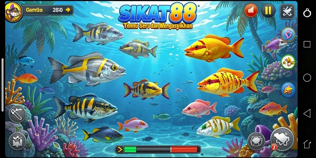 Gameplay SIKAT88 menampilkan aksi menembak ikan yang seru dan penuh warna.