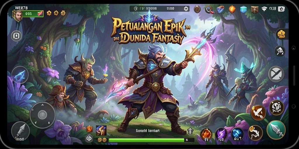 Tangkapan layar WE878 memperlihatkan aksi seru dalam dunia RPG penuh fantasi.